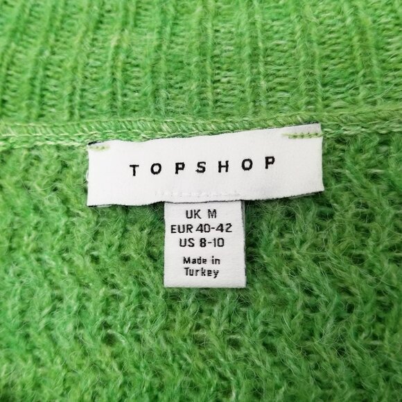 Topshop Mock Neck Oversized Chunky Knit Tunic Sweater Longline M 8/10 Green Cozy - Picture 7 of 14